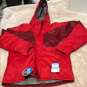 Columbia Red Raincoat with Waterproof Material and Hood
